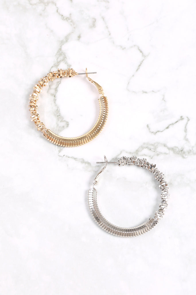 ABSTRACT TEXTURED HOOP LOCK EARRINGS