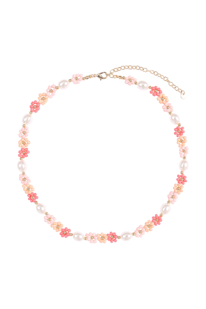 BRASS PEARL FLOWER SEED BEAD NECKLACE