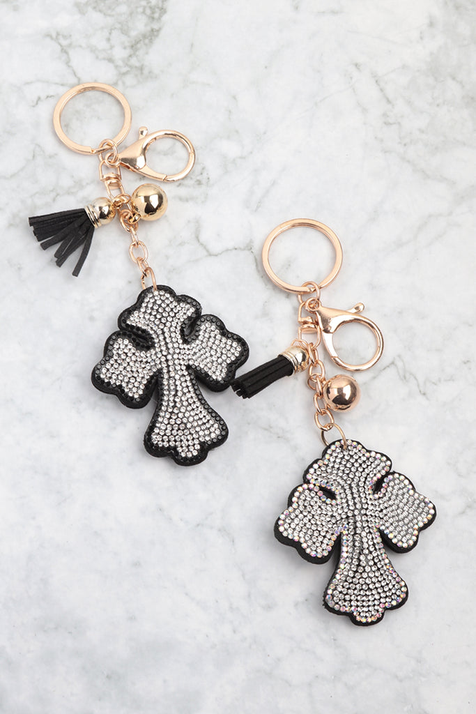 CROSS LAMEN RHINESTONE TASSEL KEYCHAIN