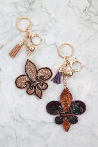 FLEUR DE LIS RHINESTONE TASSEL KEYCHAIN