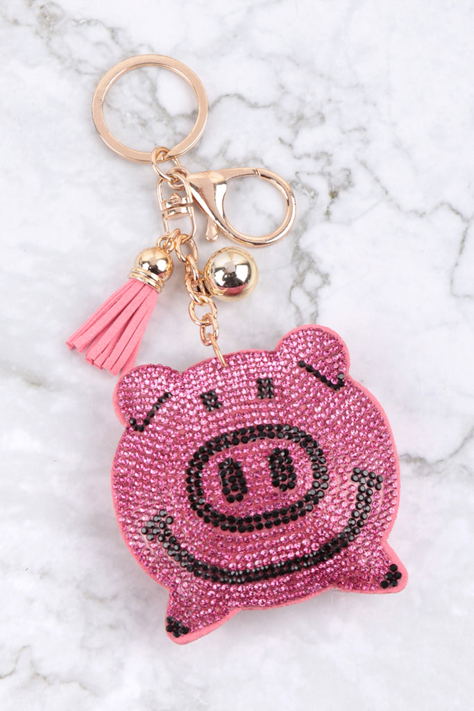 CUTE PIG RHINESTONE TASSEL KEYCHAIN