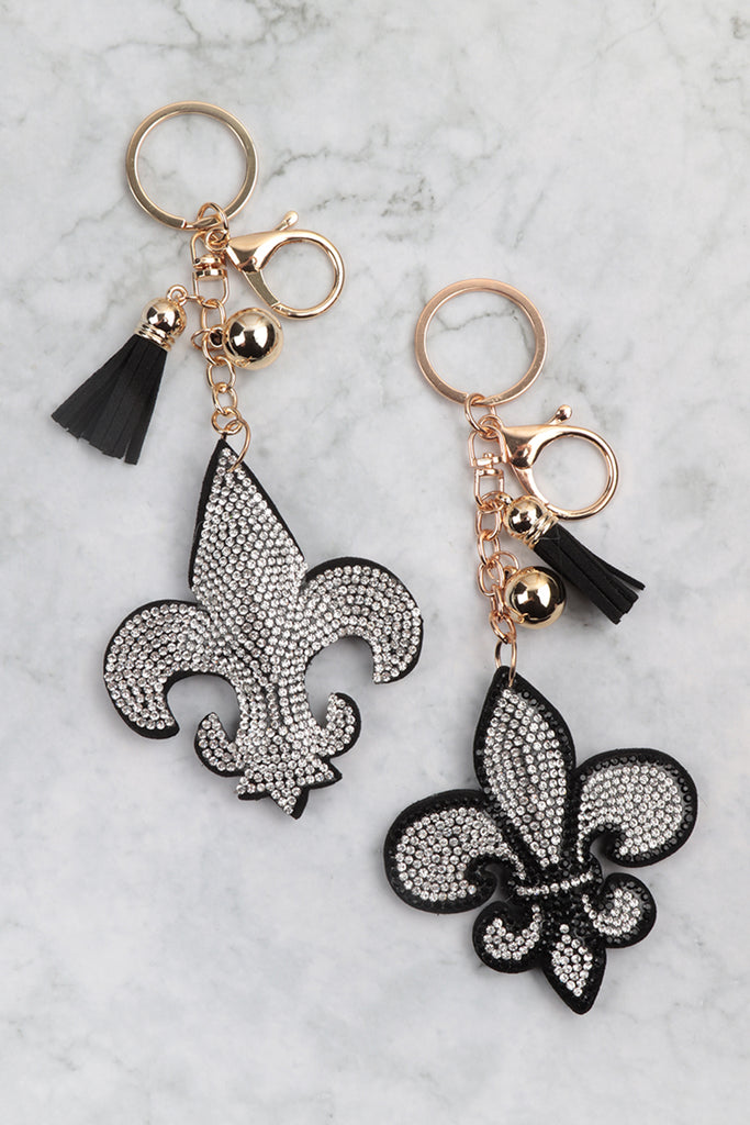 FLEUR DE LIS RHINESTONE TASSEL KEYCHAIN