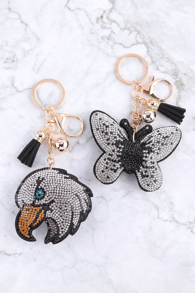 BUTTERFLY RHINESTONE TASSEL KEYCHAIN