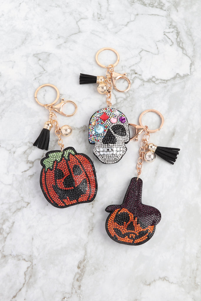 HALLOWEEN PUMPKIN WITCH HAT RHINESTONE TASSEL KEYCHAIN