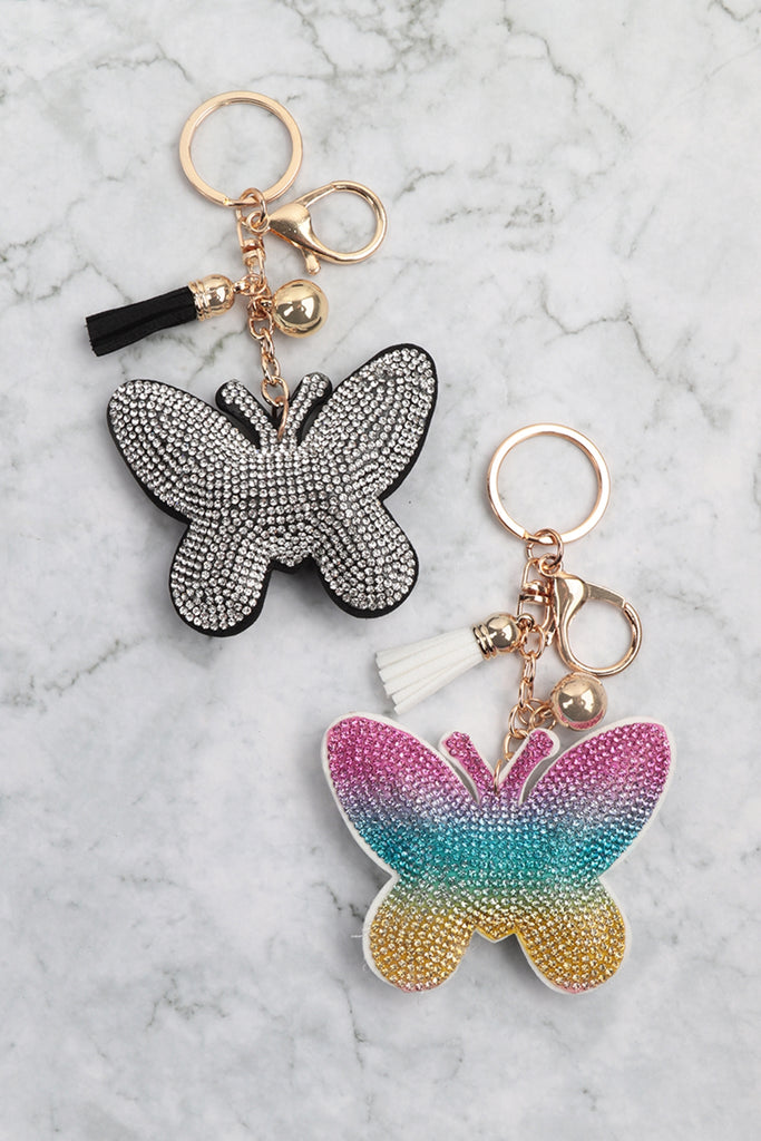 BUTTERFLY RHINESTONE TASSEL KEYCHAIN