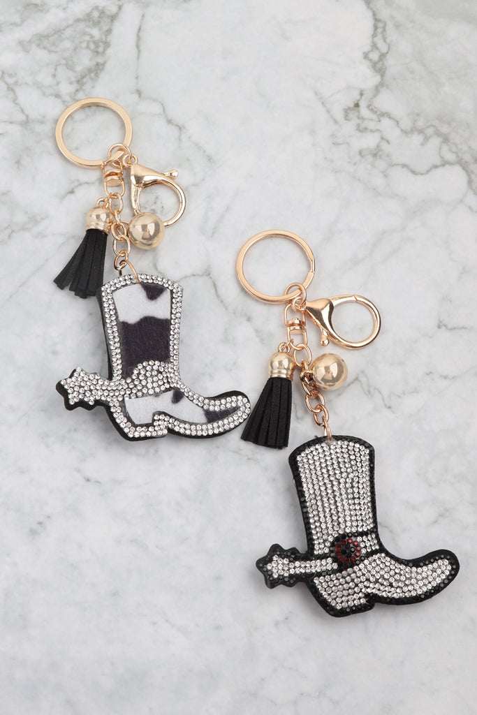 COWBOY SUEDE BOOTS RHINESTONE TASSEL KEYCHAIN