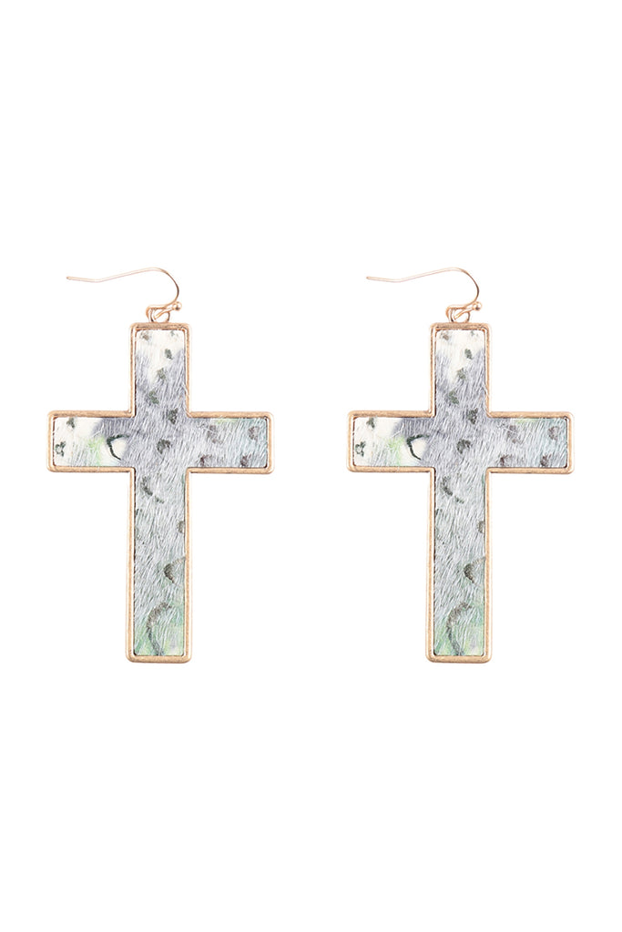 CROSS LEATHER DROP FISH HOOK EARRINGS