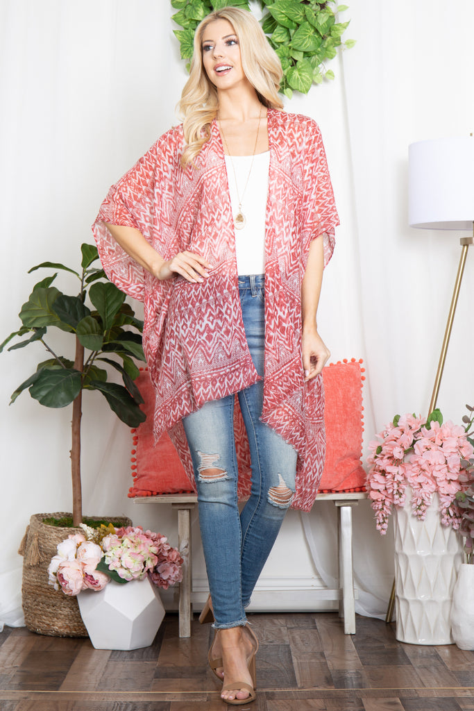 ZIG ZAG PRINT OPEN FRONT KIMONO