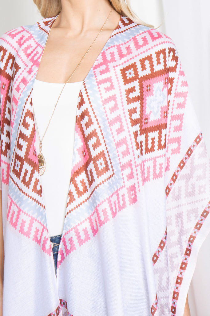 BOHO TRIBAL PRINT TASSEL OPEN FRONT KIMONO