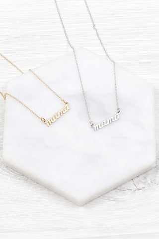 "MAMA" LETTER CUBIC ZIRCONIA PENDANT BRASS NECKLACE