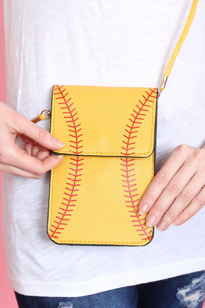 SOFTBALL CELLPHONE CROSSBODY WITH CLEAR WINDOW POUCH