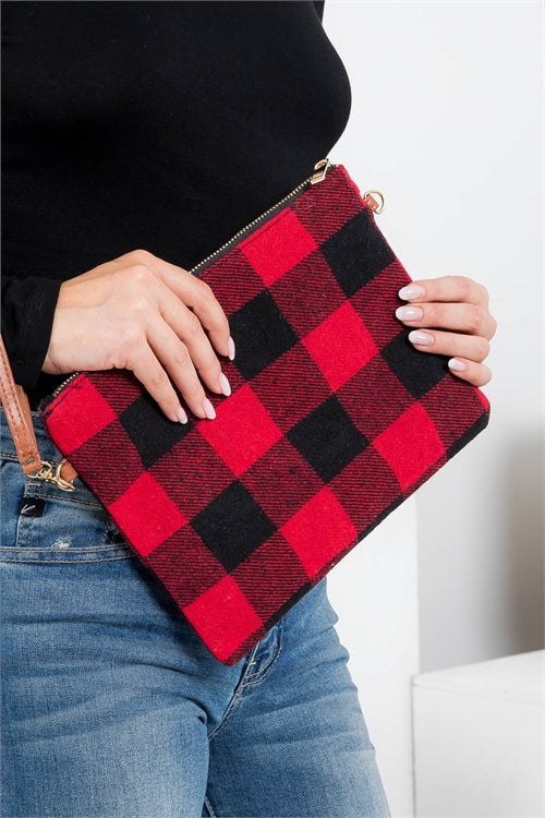 BUFFALO PLAID CROSS BODY & WRISTLET BAG POLYESTER