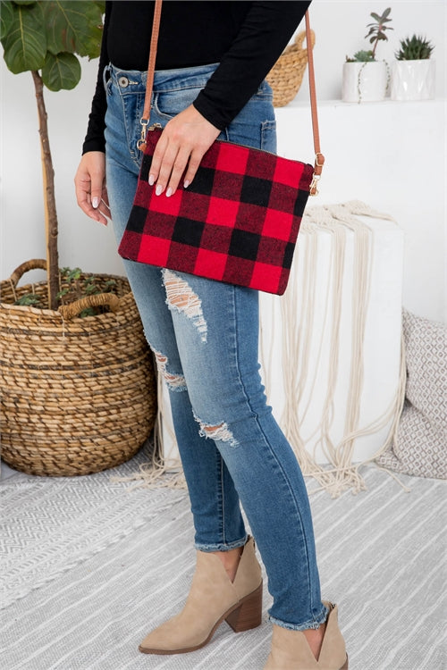 BUFFALO PLAID CROSS BODY & WRISTLET BAG POLYESTER