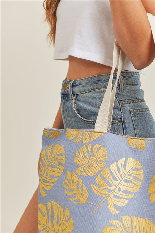 GOLD FOIL TROPICAL LEAVES BEACH TOTE BAG