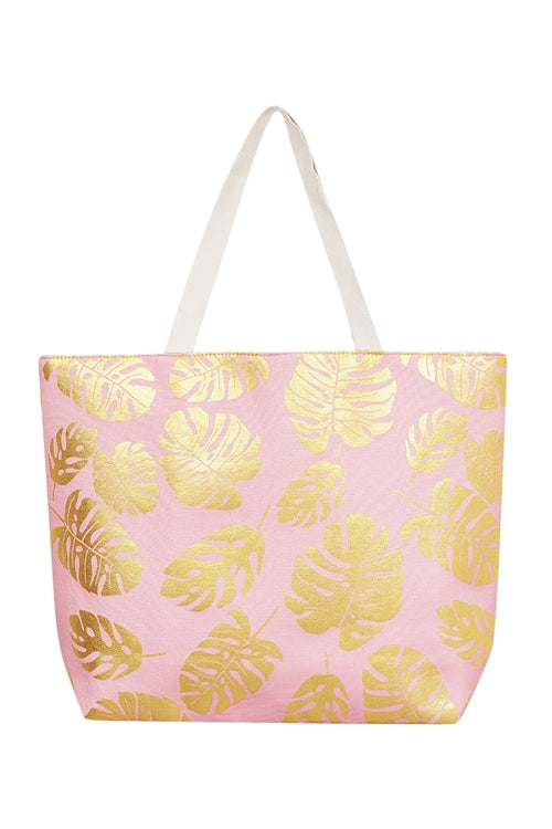 GOLD FOIL TROPICAL LEAVES BEACH TOTE BAG