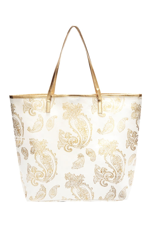 GOLD FOIL PAISLEY TOTE BAG