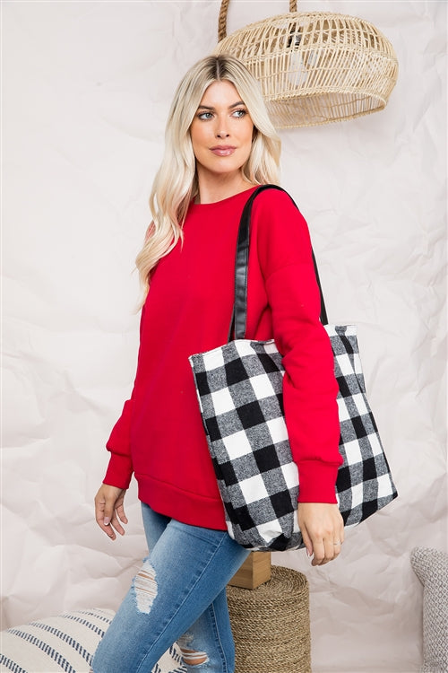 BUFFALO PLAID ZIPPER FASHION TOTE BAG