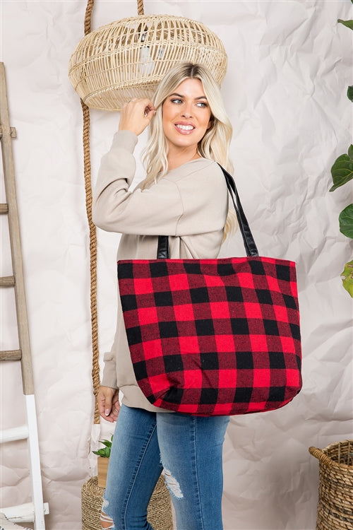 BUFFALO PLAID ZIPPER FASHION TOTE BAG