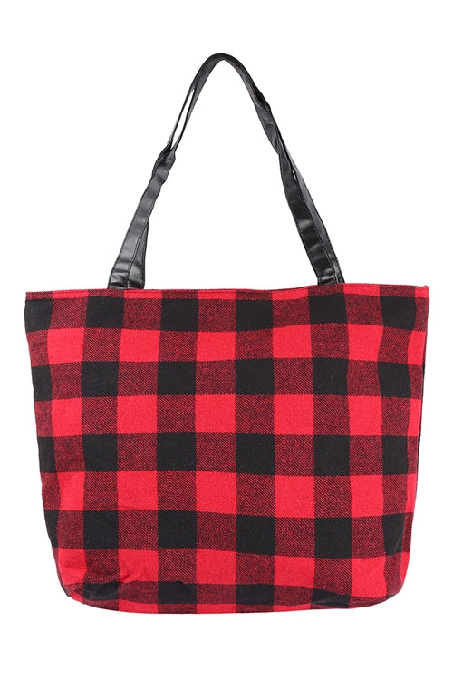 BUFFALO PLAID ZIPPER FASHION TOTE BAG