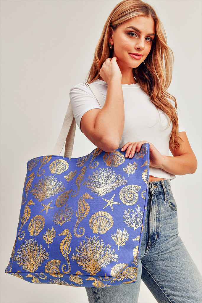 GOLD FOIL SEA LIFE TOTE BAG