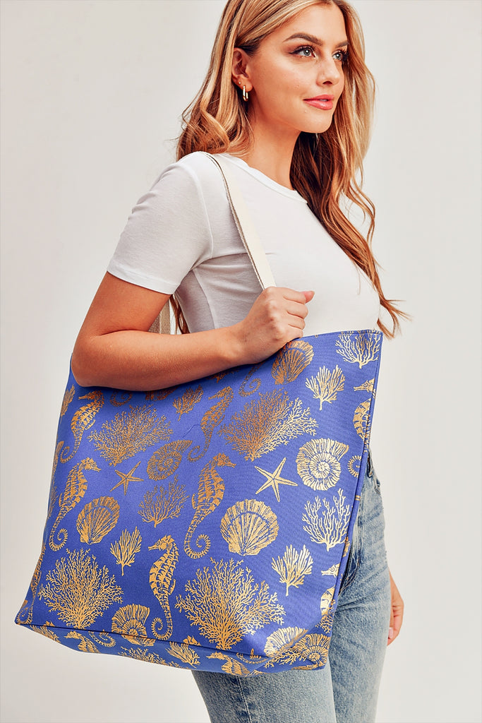 GOLD FOIL SEA LIFE TOTE BAG