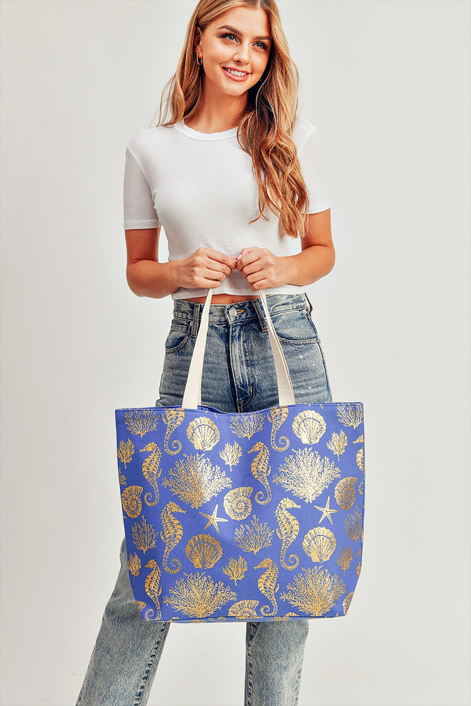 GOLD FOIL SEA LIFE TOTE BAG