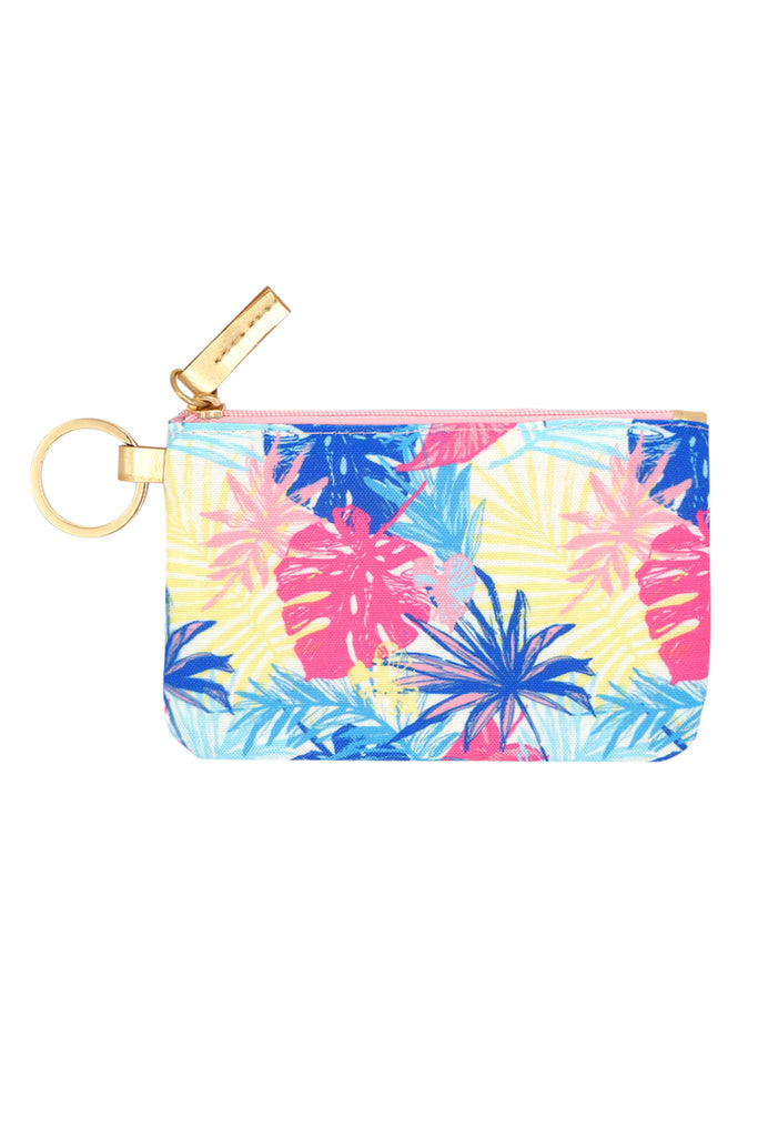 HAND DRAWN COLORFUL TROPICAL LEAVES ID WALLET & DETACHABLE LANYARD
