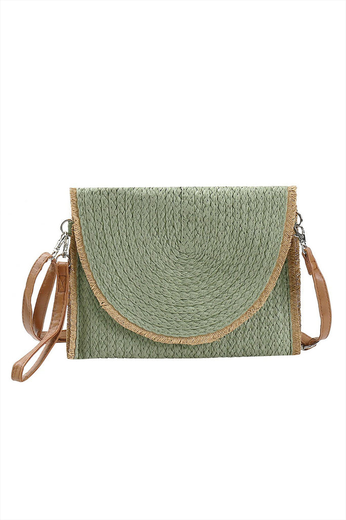 FRAYED TRIM TWO TONE STRAW CLUTCH & CROSSBODY