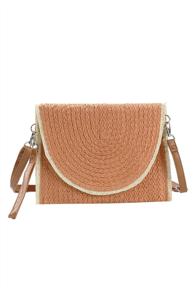 FRAYED TRIM TWO TONE STRAW CLUTCH & CROSSBODY