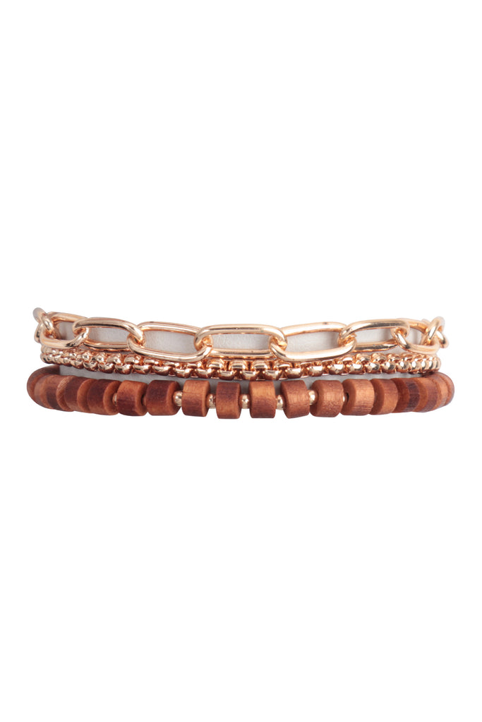 WOOD BEAD CHAIN LAYERED BRACELET