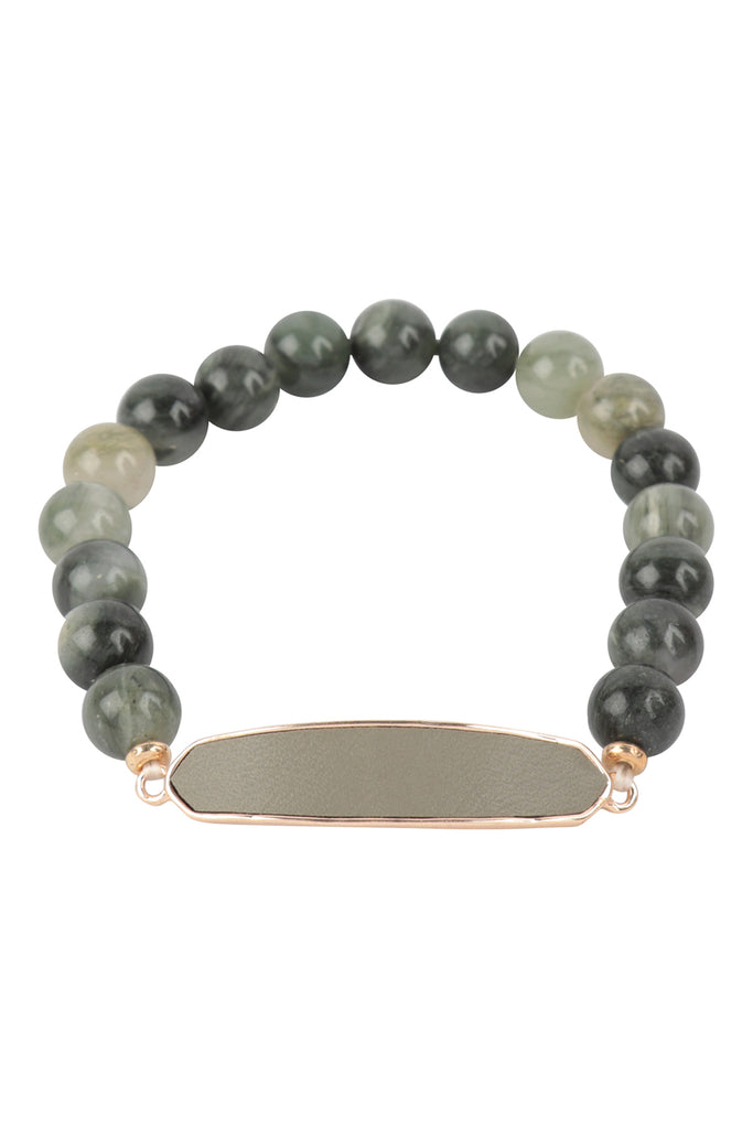 NATURAL STONE WITH LEATHER ACCENT BRACELET