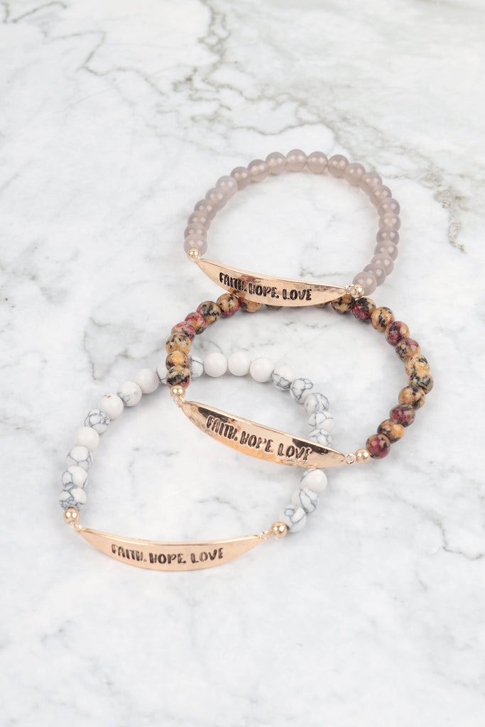 FAITH,HOPE,LOVE NATURAL STONE STRETCH BRACELET