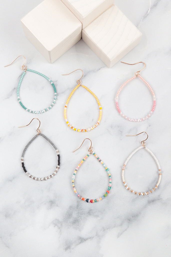 GLASS SEED BEAD TEARDROP FISH HOOK EARRINGS