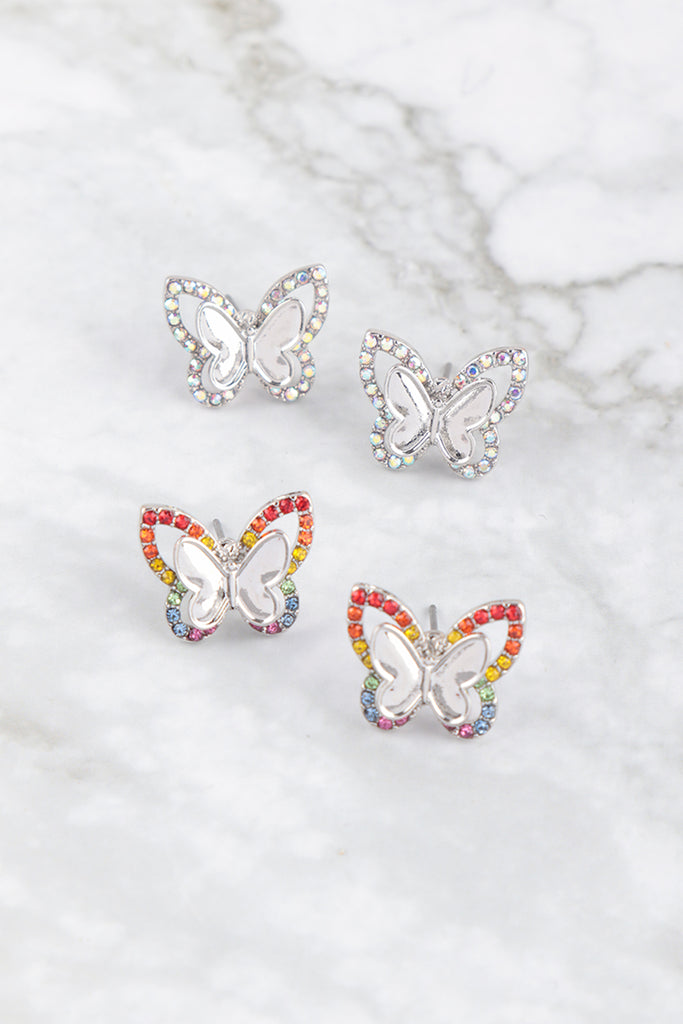 3D BUTTERFLY PAVE RHINESTONE EARRINGS