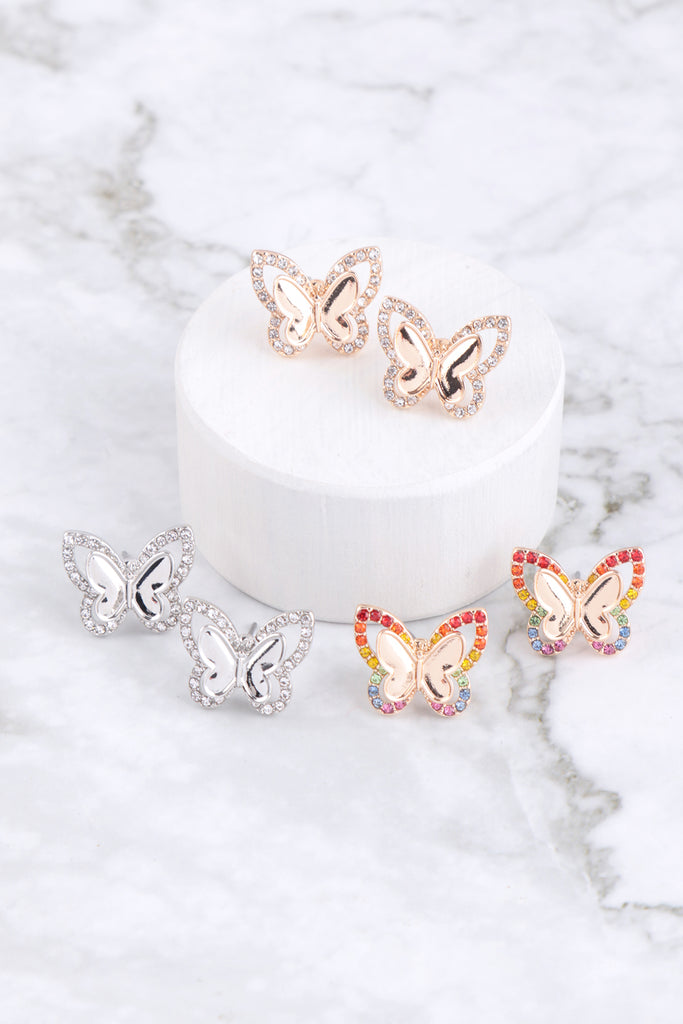 3D BUTTERFLY PAVE RHINESTONE EARRINGS