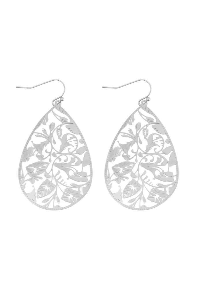 FILIGREE FLOWER PATTERN FISH HOOK EARRINGS