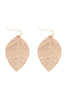 LEAF SHAPED FILIGREE DANGLE BRASS EARRING