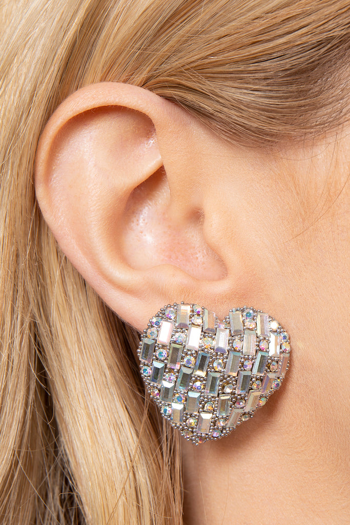VALENTINE HEART GLITTER RHINESTONE STUD EARRINGS