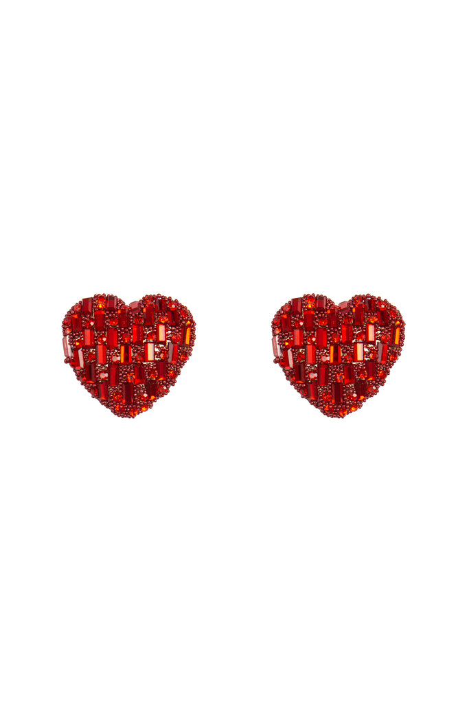 VALENTINE HEART GLITTER RHINESTONE STUD EARRINGS