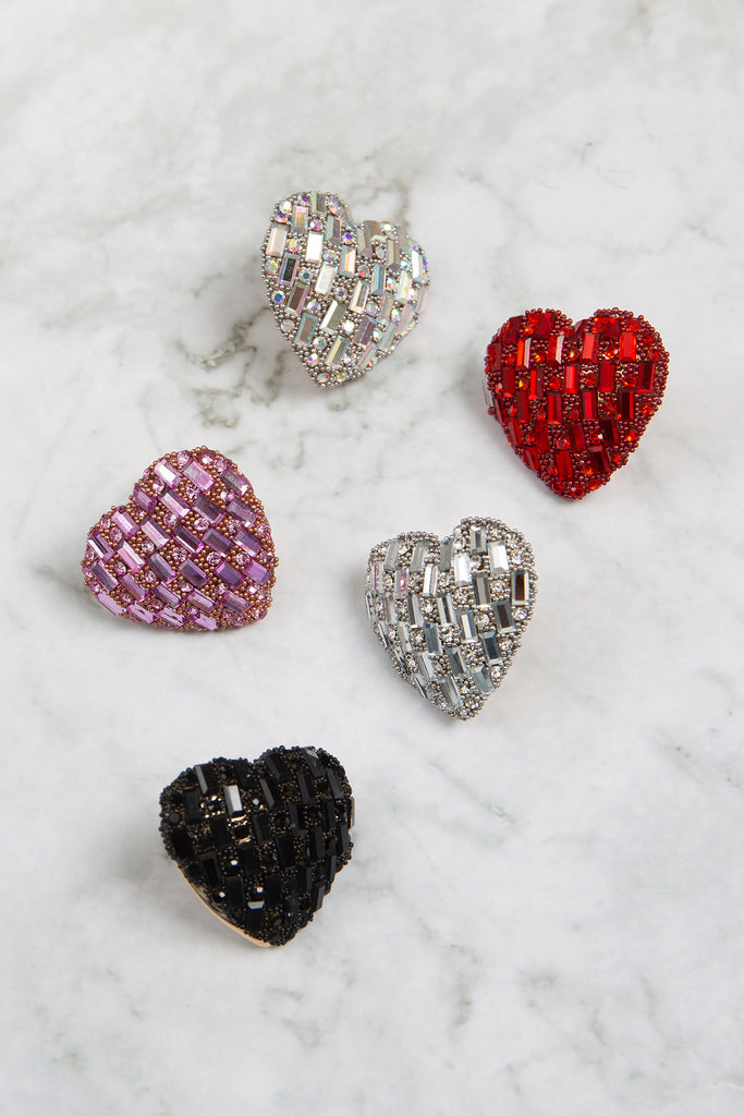 VALENTINE HEART GLITTER RHINESTONE STUD EARRINGS