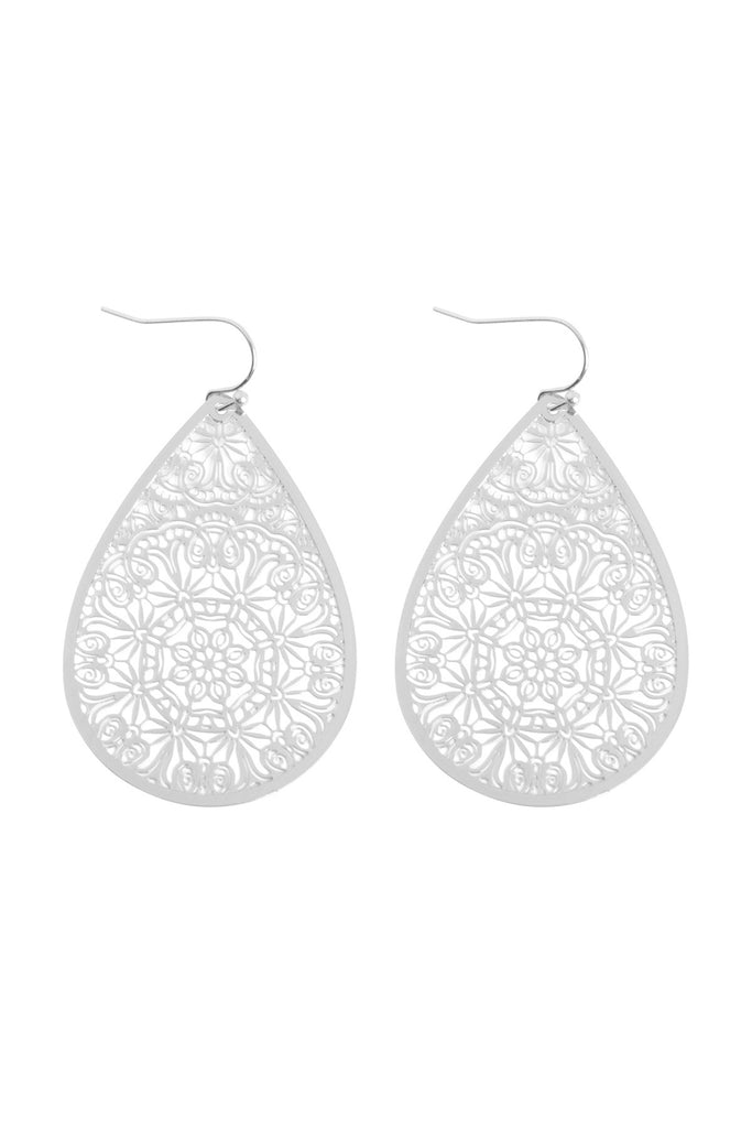 TEARDROP SHAPE FILIGREE FISH HOOK EARRINGS