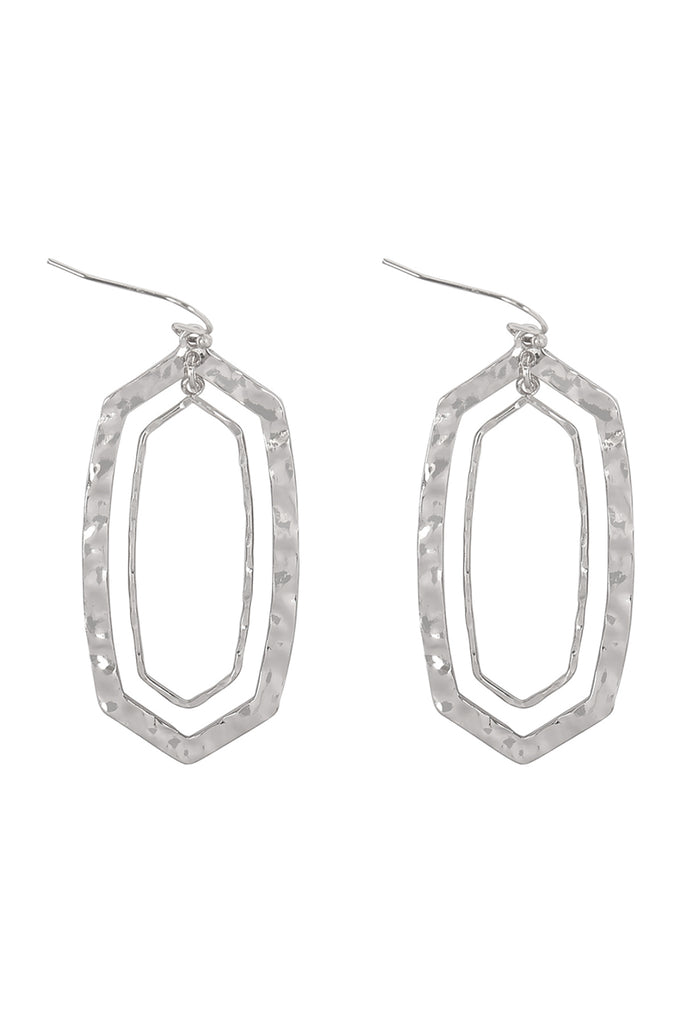 HEXAGON SHAPE HAMMERED DROP LINK EARRINGS