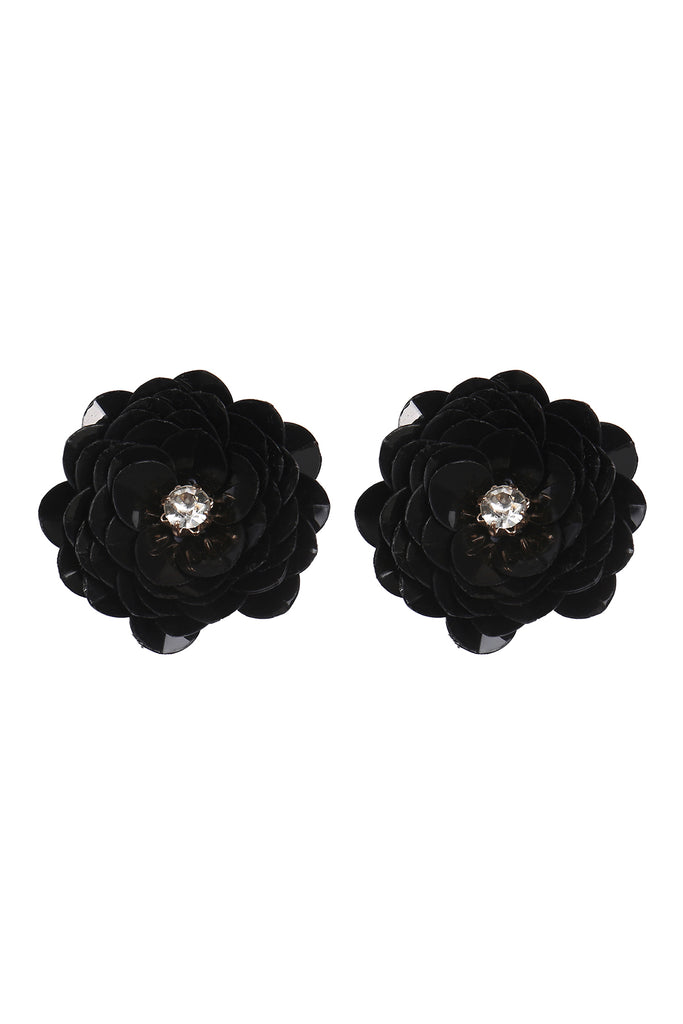 SEQUIN FLOWER RHINESTONE POST EARRINGS