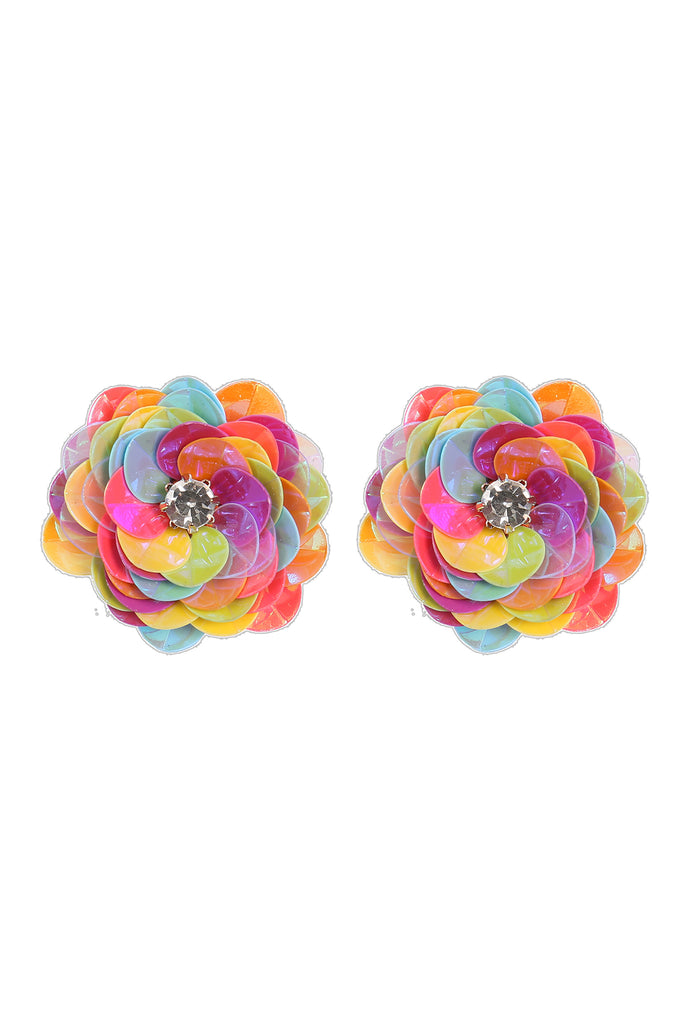 SEQUIN FLOWER RHINESTONE POST EARRINGS