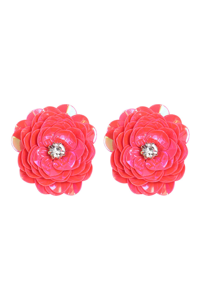 SEQUIN FLOWER RHINESTONE POST EARRINGS