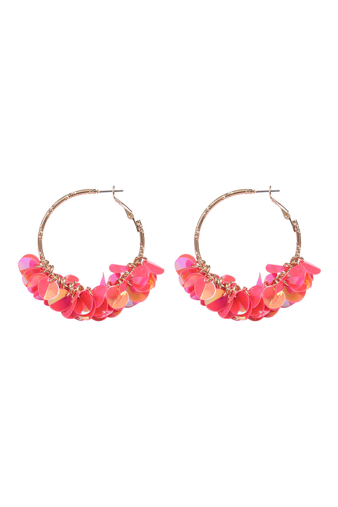 1.75" BOHO SEQUIN DANGLE HOOP EARRINGS