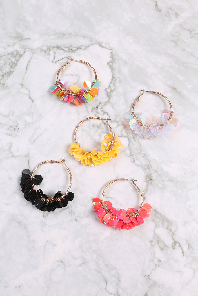 1.75" BOHO SEQUIN DANGLE HOOP EARRINGS