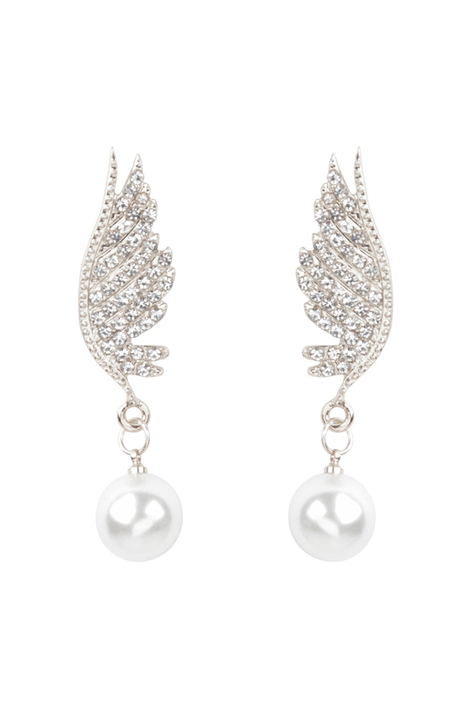 FEATHER DROP LINK PEARL BRIDAL EARRING SET