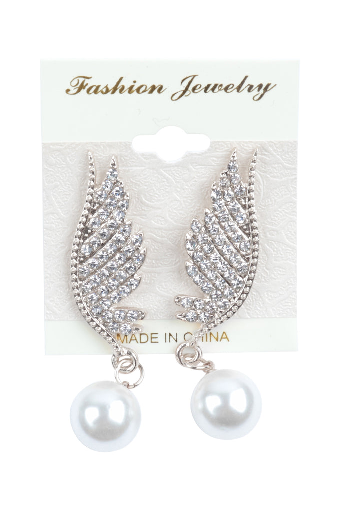 FEATHER DROP LINK PEARL BRIDAL EARRING SET
