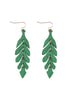 WOOD NARROW LEAF DANGLE DROP EARRINGS